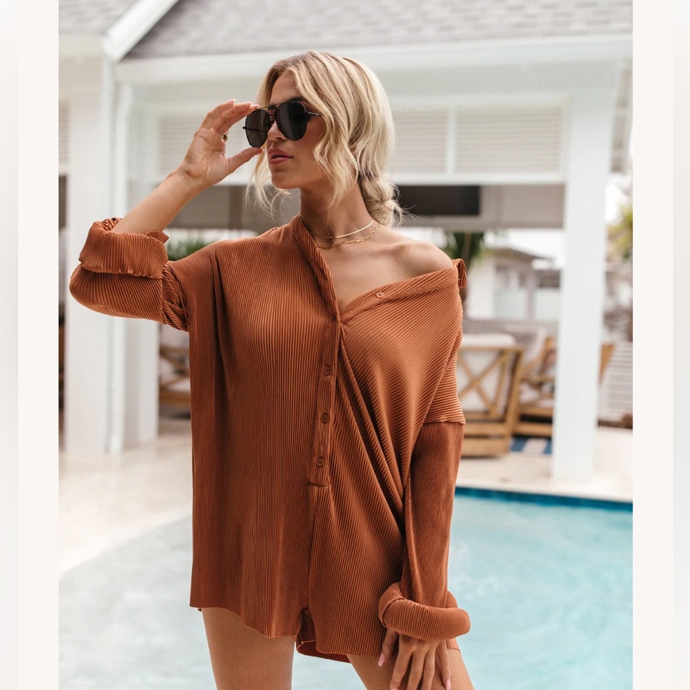 The Post - Maren Bronze Plisse Romper